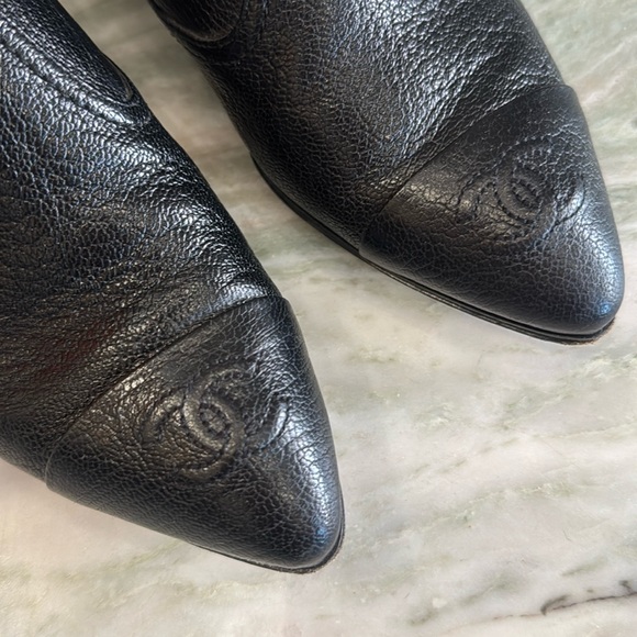 Black Leather Chanel Booties with CC cap toe - Picture 3 of 8